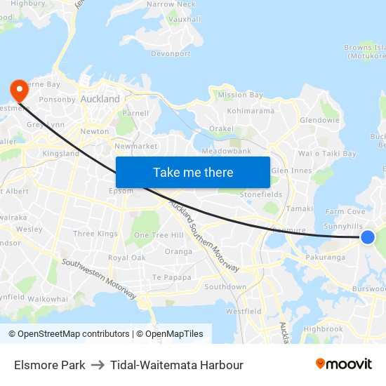 Elsmore Park to Tidal-Waitemata Harbour map