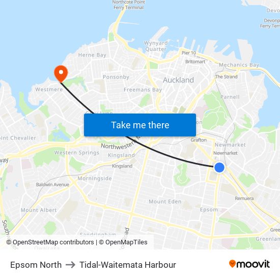 Epsom North to Tidal-Waitemata Harbour map