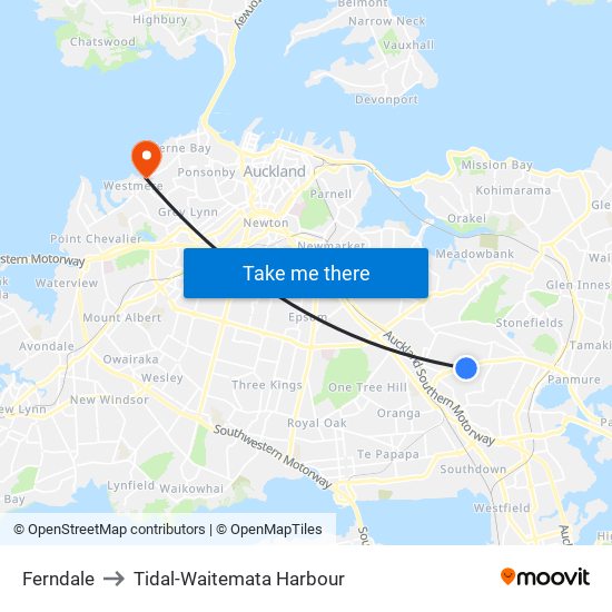 Ferndale to Tidal-Waitemata Harbour map