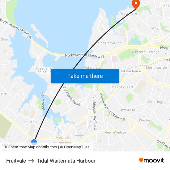 Fruitvale to Tidal-Waitemata Harbour map