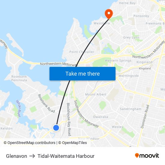 Glenavon to Tidal-Waitemata Harbour map