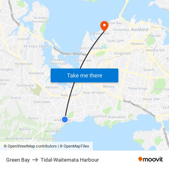 Green Bay to Tidal-Waitemata Harbour map