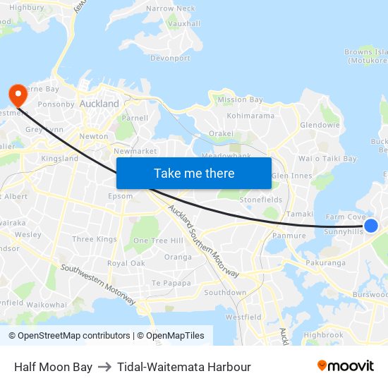 Half Moon Bay to Tidal-Waitemata Harbour map