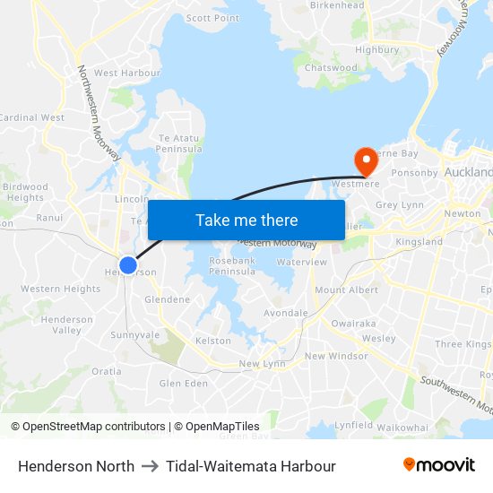 Henderson North to Tidal-Waitemata Harbour map