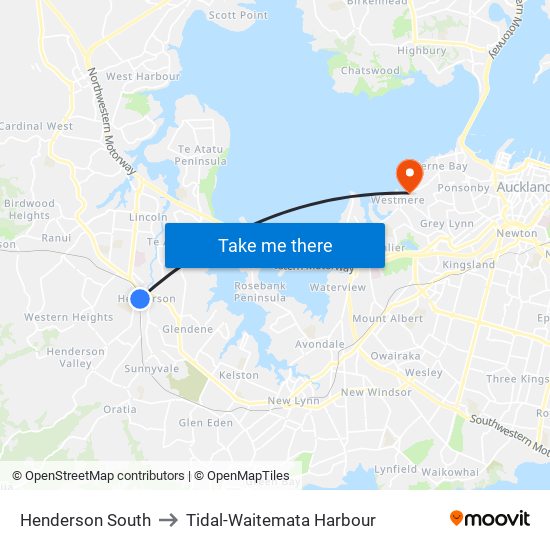 Henderson South to Tidal-Waitemata Harbour map