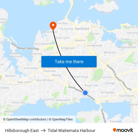 Hillsborough East to Tidal-Waitemata Harbour map