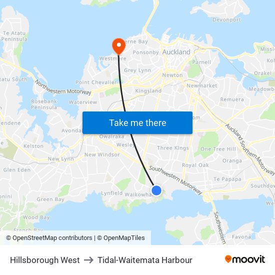 Hillsborough West to Tidal-Waitemata Harbour map