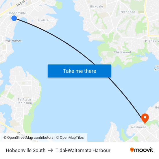 Hobsonville South to Tidal-Waitemata Harbour map