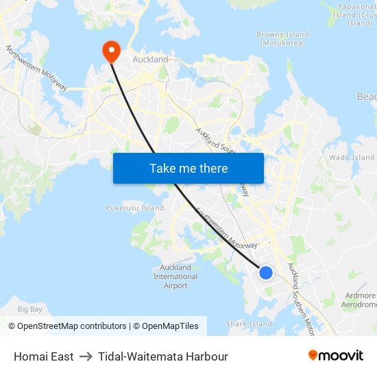 Homai East to Tidal-Waitemata Harbour map