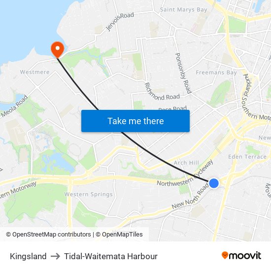 Kingsland to Tidal-Waitemata Harbour map