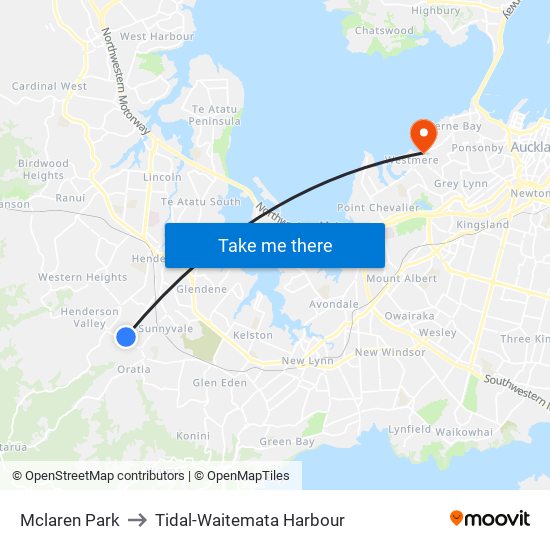 Mclaren Park to Tidal-Waitemata Harbour map