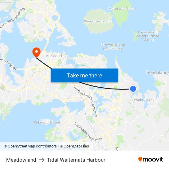 Meadowland to Tidal-Waitemata Harbour map