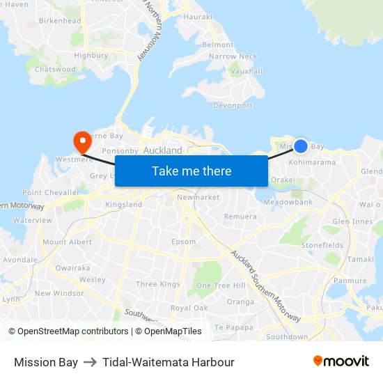 Mission Bay to Tidal-Waitemata Harbour map