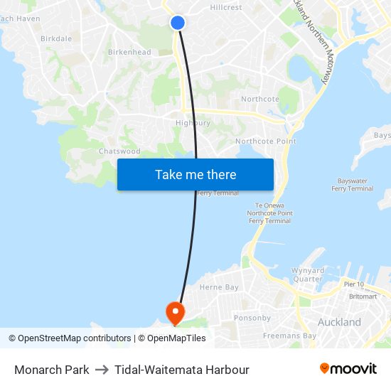 Monarch Park to Tidal-Waitemata Harbour map