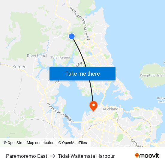 Paremoremo East to Tidal-Waitemata Harbour map