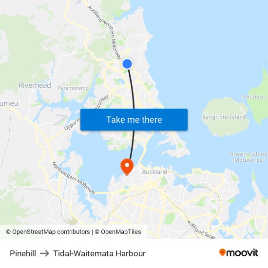 Pinehill to Tidal-Waitemata Harbour map