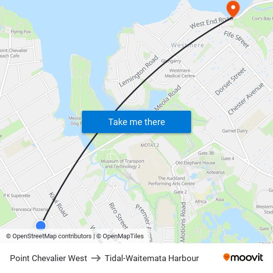 Point Chevalier West to Tidal-Waitemata Harbour map