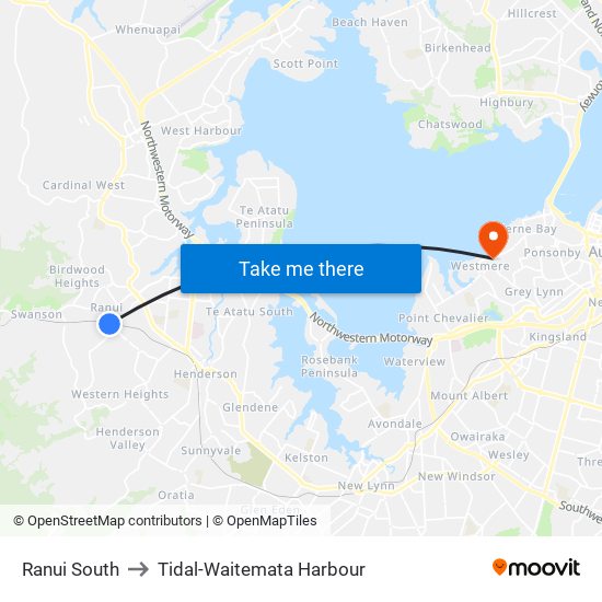 Ranui South to Tidal-Waitemata Harbour map