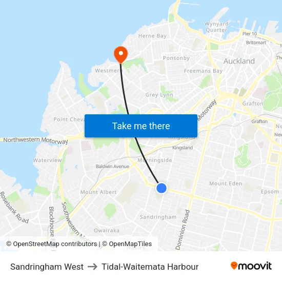 Sandringham West to Tidal-Waitemata Harbour map