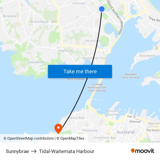 Sunnybrae to Tidal-Waitemata Harbour map