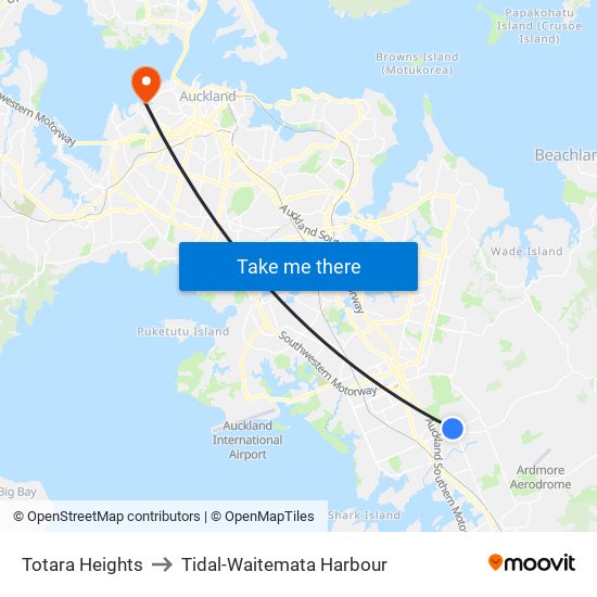 Totara Heights to Tidal-Waitemata Harbour map