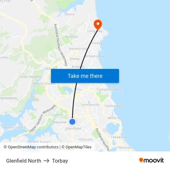 Glenfield North to Torbay map