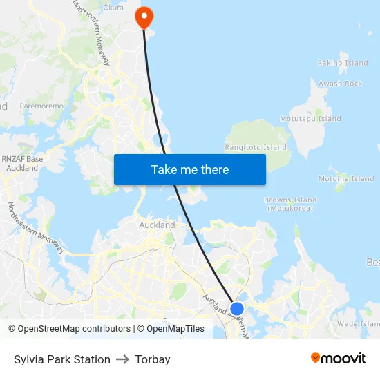 Sylvia Park Station to Torbay map