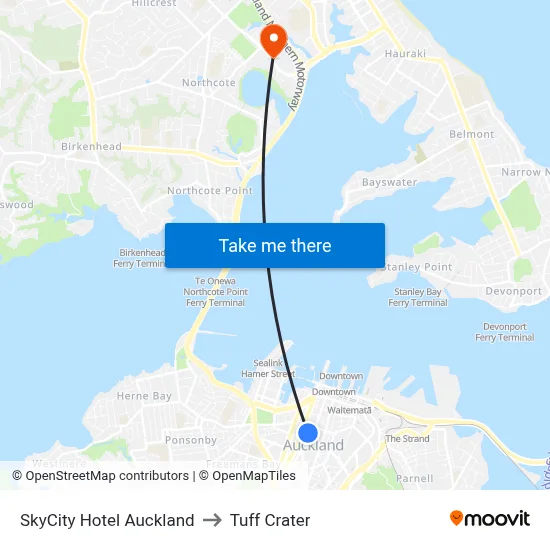 SkyCity Hotel Auckland to Tuff Crater map