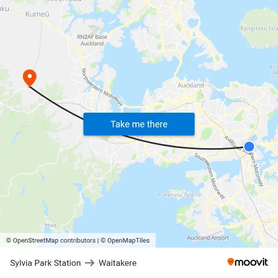 Sylvia Park Station to Waitakere map