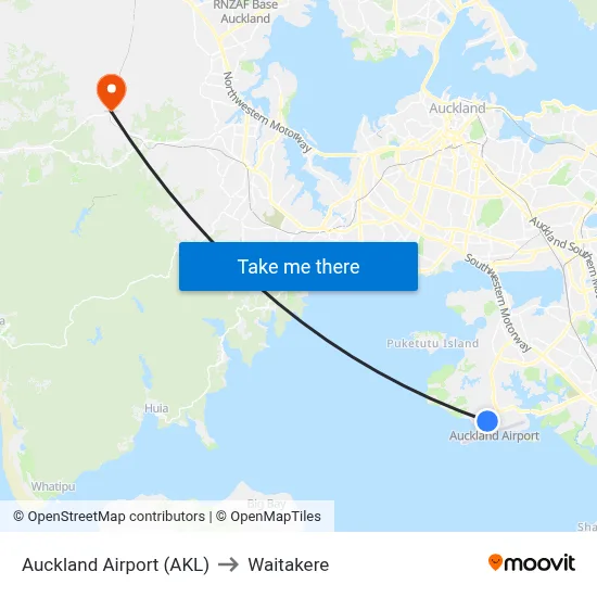 Auckland Airport (AKL) to Waitakere map