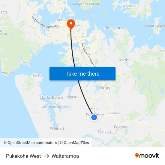 Pukekohe West to Waitaramoa map