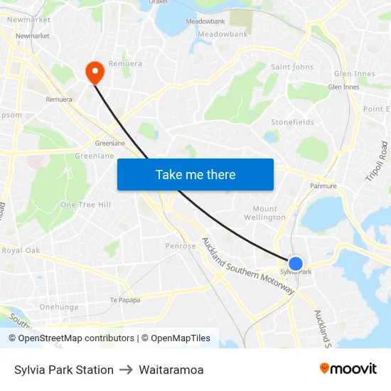 Sylvia Park Station to Waitaramoa map