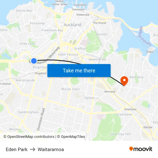 Eden Park to Waitaramoa map
