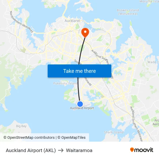 Auckland Airport (AKL) to Waitaramoa map