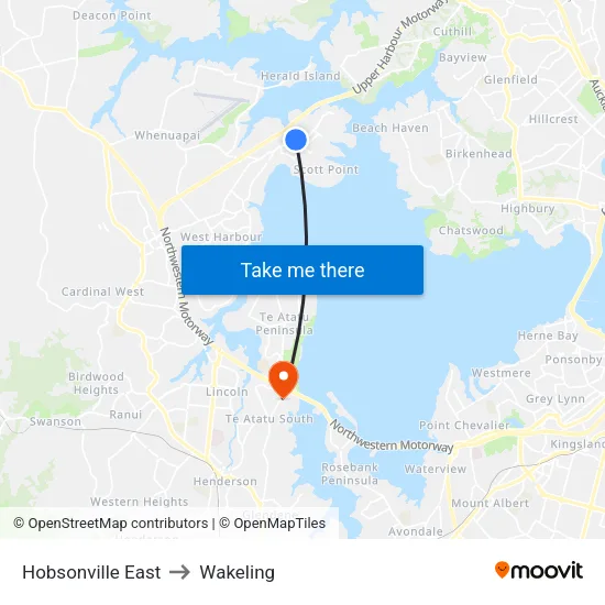 Hobsonville East to Wakeling map