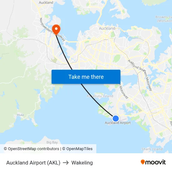 Auckland Airport (AKL) to Wakeling map