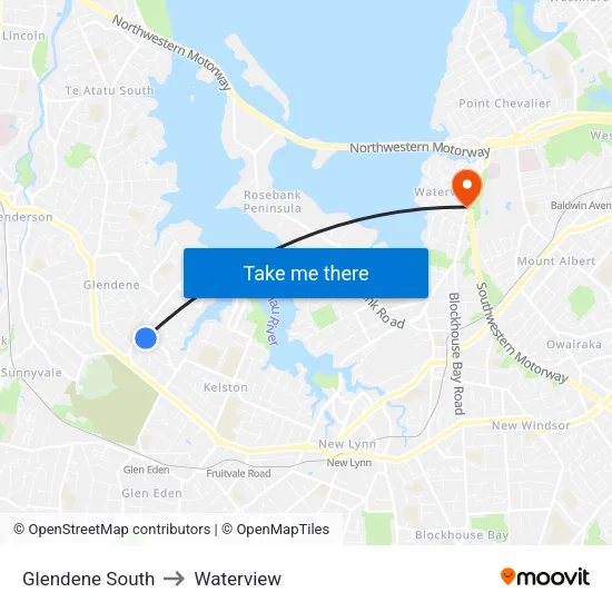Glendene South to Waterview map