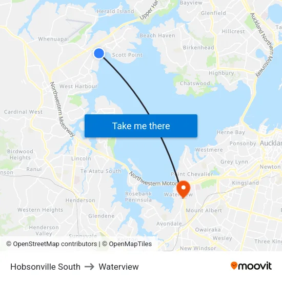 Hobsonville South to Waterview map