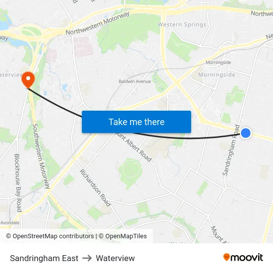 Sandringham East to Waterview map