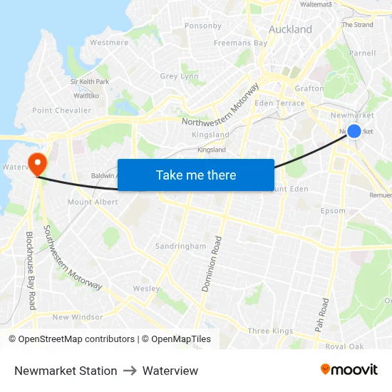 Newmarket Station to Waterview map