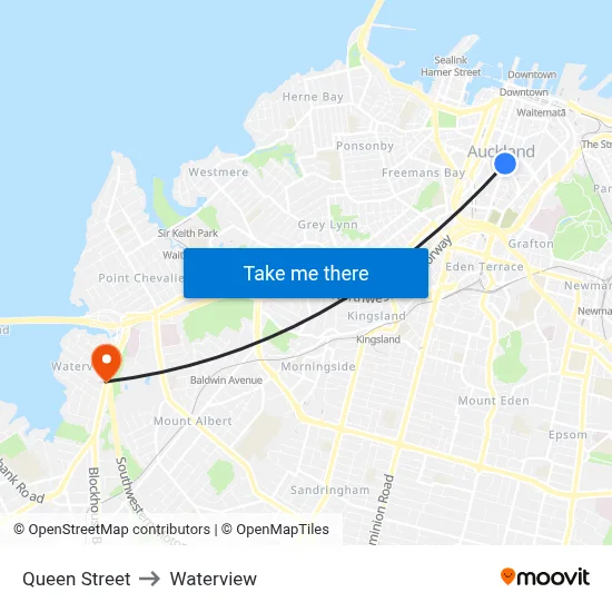 Queen Street to Waterview map