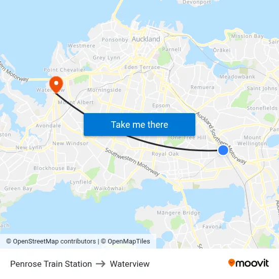 Penrose Train Station to Waterview map
