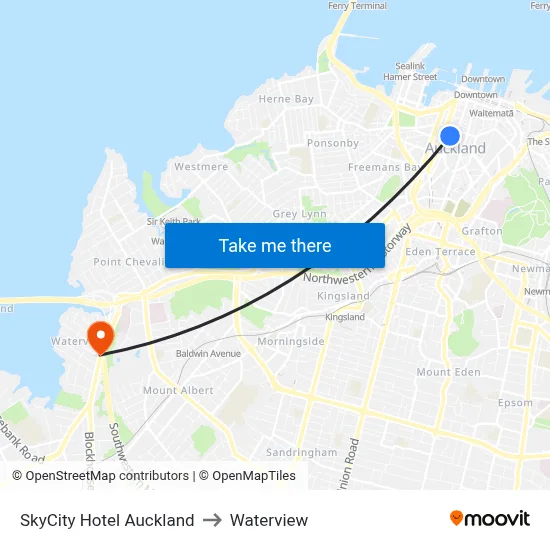 SkyCity Hotel Auckland to Waterview map