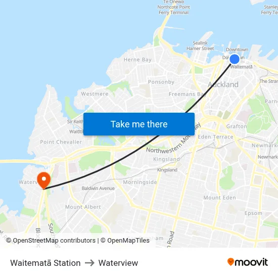 Waitematā Station to Waterview map