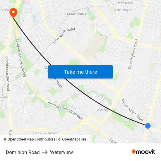 Dominion Road to Waterview map