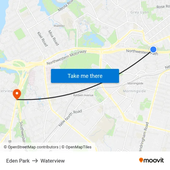 Eden Park to Waterview map