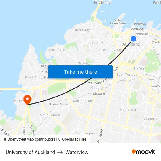 University of Auckland to Waterview map