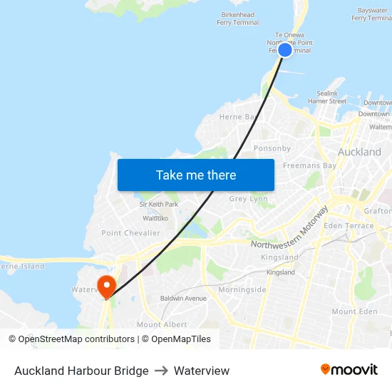 Auckland Harbour Bridge to Waterview map