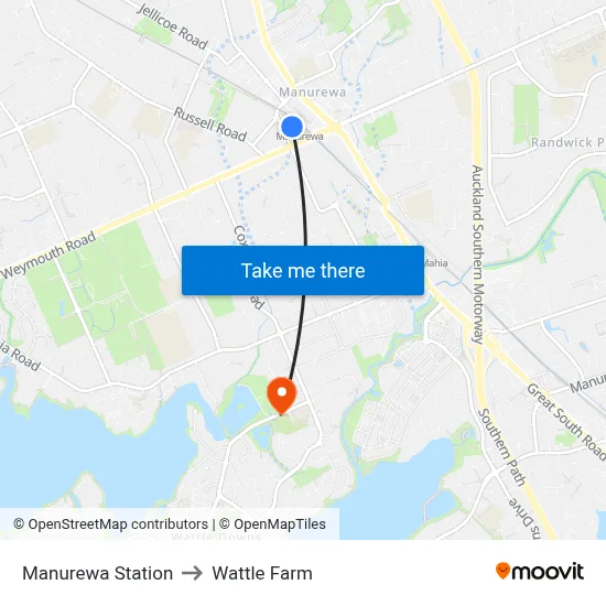 Manurewa Station to Wattle Farm map