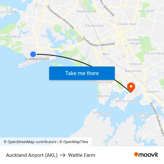 Auckland Airport (AKL) to Wattle Farm map